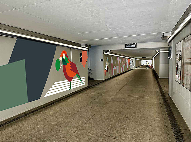 Nádražní podchod zkrášlí ptačí ilustrace, štěbetání zazní z reproduktorů
