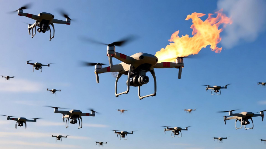 Drony v Číně předvedly fascinující show. Pak začaly jako ohnivé koule padat do lidí