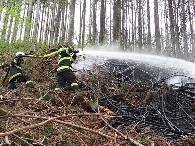 Hoří les na Teplicku. Hasiči povolali vrtulník, práci jim komplikuje vítr